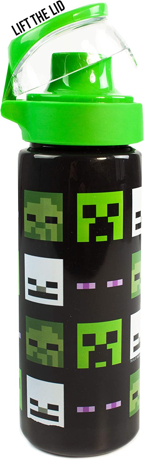 Minecraft Garrafa de água esportiva infantil creeper zumbi transparente preto c25oz