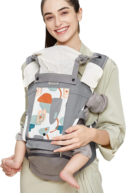 Bebamour de bebê Canguru recém-nascido para criança pequena Porta bebê HipSeat 12 formas de transporte com capuz de cabeça, 2 pçs Canguru (Porta bebê, cinza)