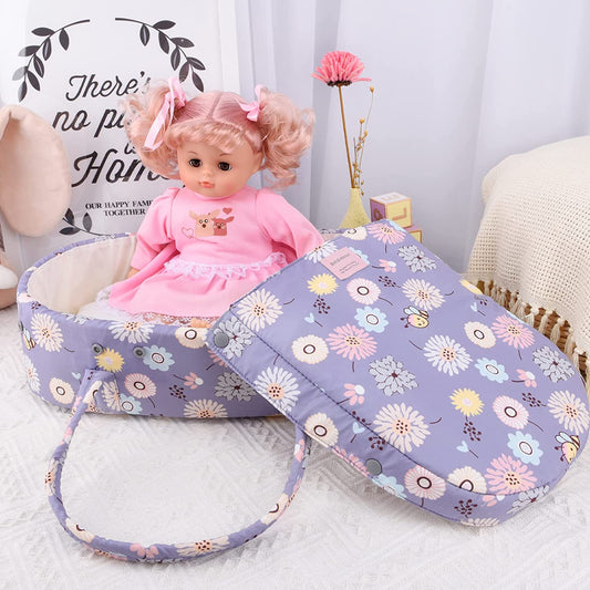 Bebamour - Saco de Dormir para Bonecas com Travesseiro Cobertor Alças - Roxo Girassol