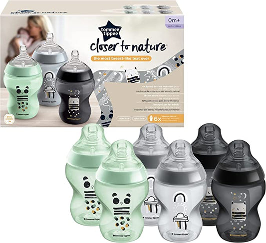 Tommee Tippee - Biberones anticólicos 260 ml Kit con 6 piezas - Ollie y Pip 