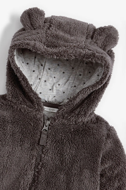 Meu Primeiro Guarda-Roupas - Aconchegante Jaqueta de Urso de Lã Cinza Carvão