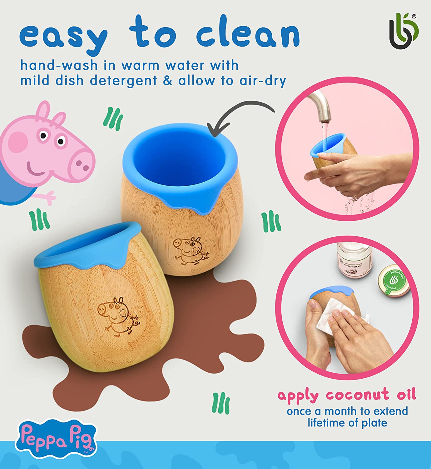 Peppa Pig Toddler Cup para Crianças – 150ml Bamboo Cup para Bebê com Forro de Silicone | Taça de transição com canudinho | Copo Lanche | Ideal para Baby-Led Weaning | Promove habilidades motoras orais e de bebida (George Cup)