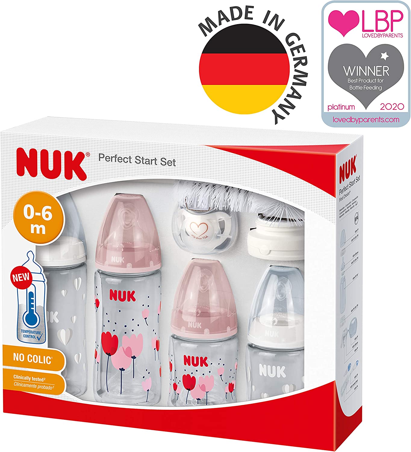 NUK - Conjunto de Mamadeiras Perfect Start First Choice+ - Girl - Kit com 10 peças - (0-6 meses)