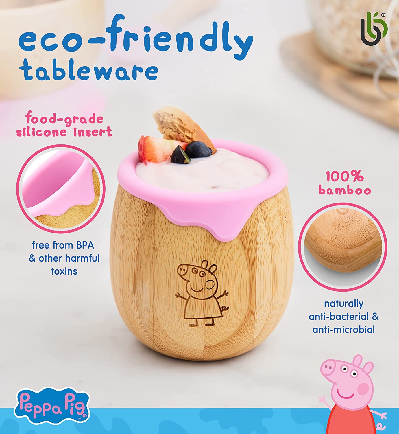 Peppa Pig X bamboo bamboo ® Crianças e Bebês Ventosa Prato de Bambu para Bebês | Não Tóxico | Legal ao toque | Ideal para Baby-Led Weaning (Peppa Cup)