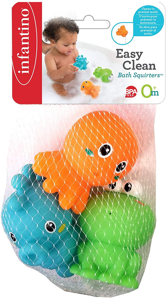 Infantino - Cavalo-marinho polvo e sapo removível e fácil de limpar e com esguichos multicoloridos