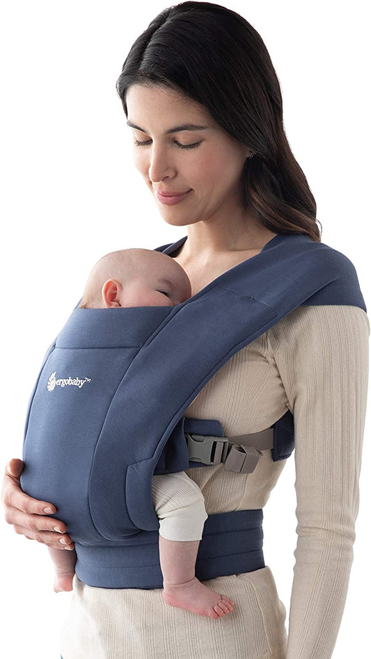 Ergobaby Hug Mochila Porta Bebé Recién Nacido desde el Nacimiento, Extra Suave y Ergonómica con Reposacabezas, Soft Azul Marino