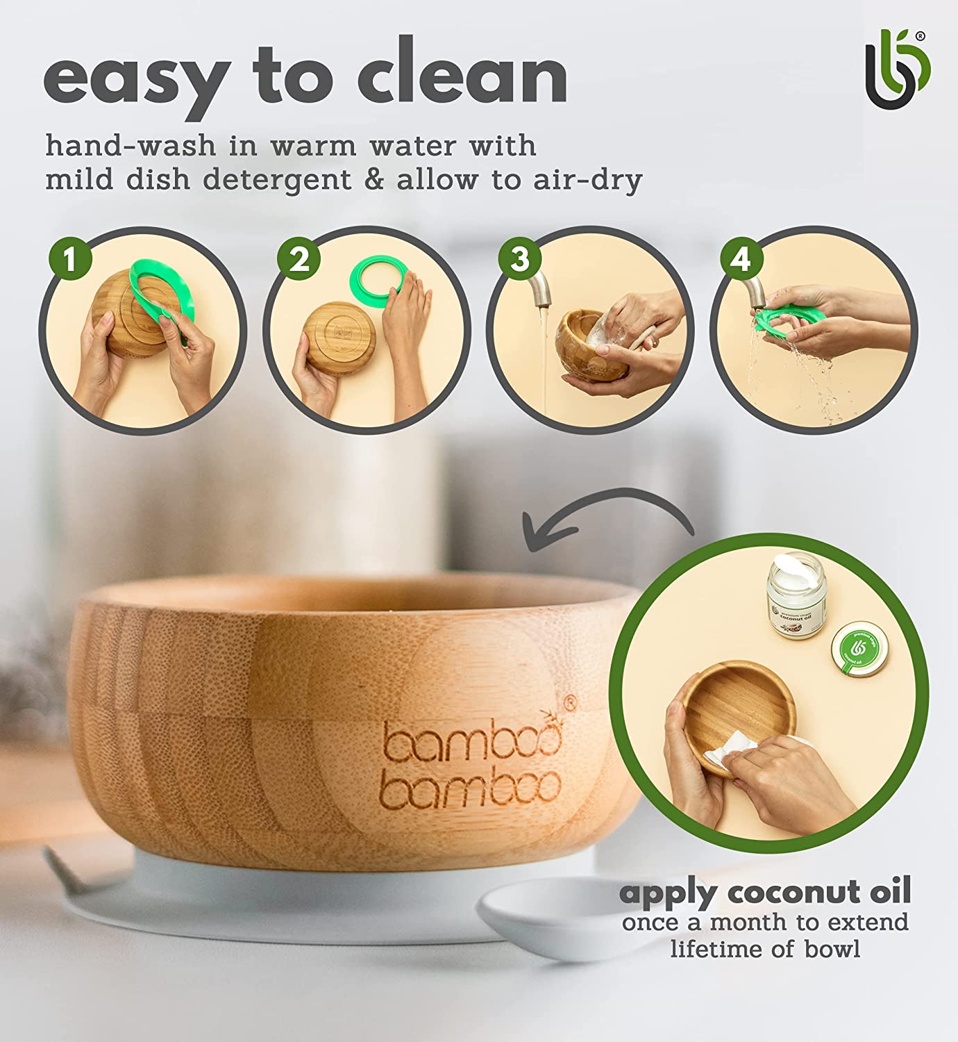 bamboo bamboo de Sucção Tigela para Bebê de Bambu de Colher e Tigela Conjunto com Ventosa de Silicone Removível para Crianças | 350ml | Não Tóxico | Legal ao toque | Ideal para Baby-Led Weaning