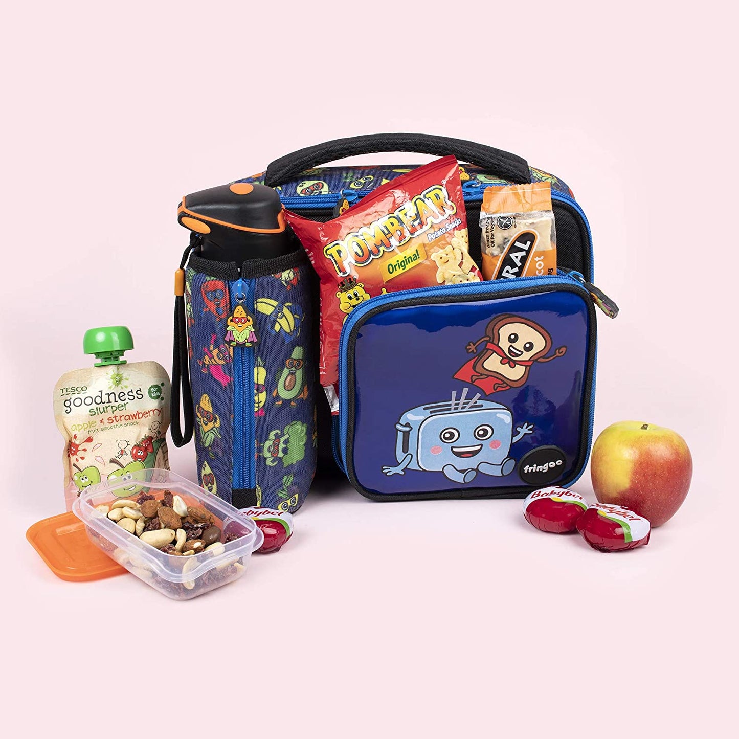 Fringoo - de grande capacidade crianças de almoço quadrado para Saco| Pequena bolsa legal lancheira para crianças | Perfeito como lancheira escolar para Meninos - da Comida Heróis
