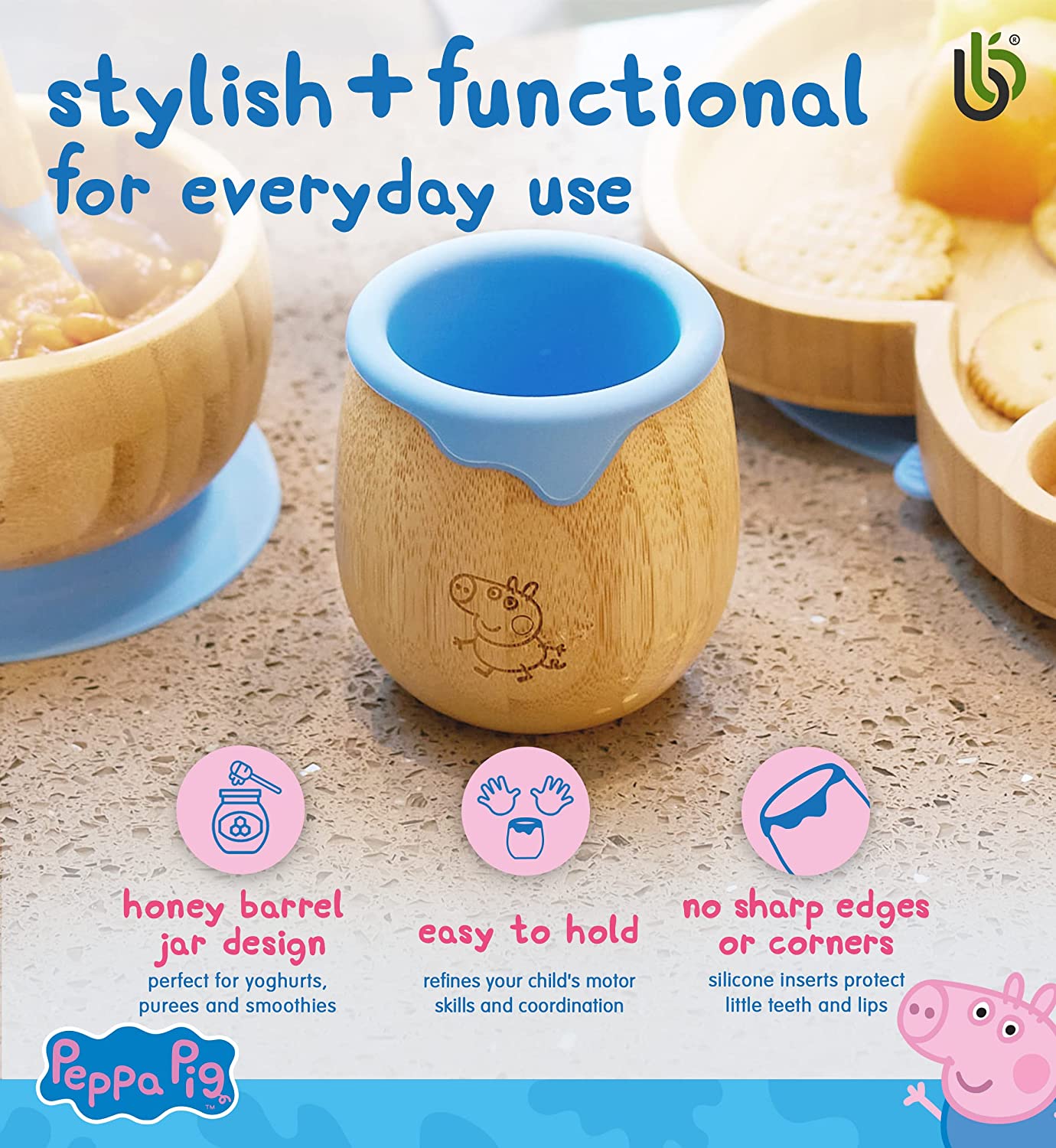 Peppa Pig Toddler Cup para Crianças – 150ml Bamboo Cup para Bebê com Forro de Silicone | Taça de transição com canudinho | Copo Lanche | Ideal para Baby-Led Weaning | Promove habilidades motoras orais e de bebida (George Cup)