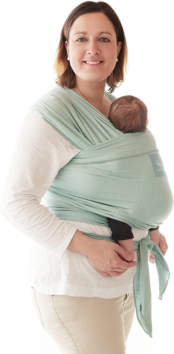 manduca Sling > Envoltório de bebê elástico e porta-bebês < Produto de algodão orgânico certificado GOTS para bebês, adequado para recém-nascidos e bebês desde o nascimento até 15 kg (hortelã/verde, 5,10m x 0,60m)