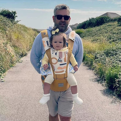 Bebamour bebês - Porta 3-36 meses 6 em 1 Porta-bebês Assento de quadril com capa de cabeça, 3 peças de almofadas para babar (porta-bebês, amarelo ar)