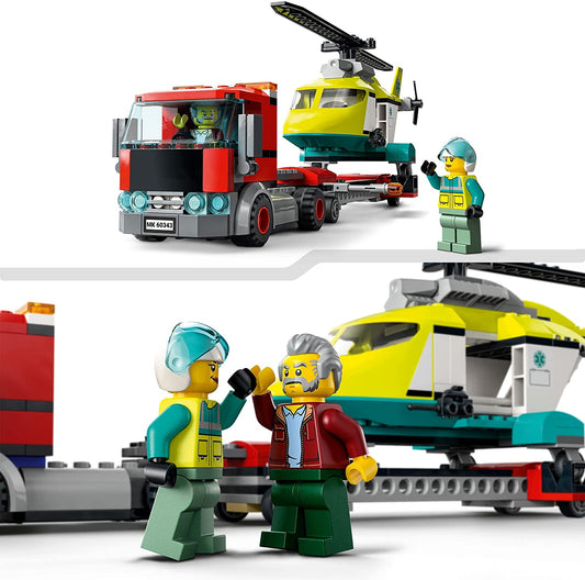 LEGO 60343 City Caminhão de transporte de helicóptero de resgate de grandes veículos