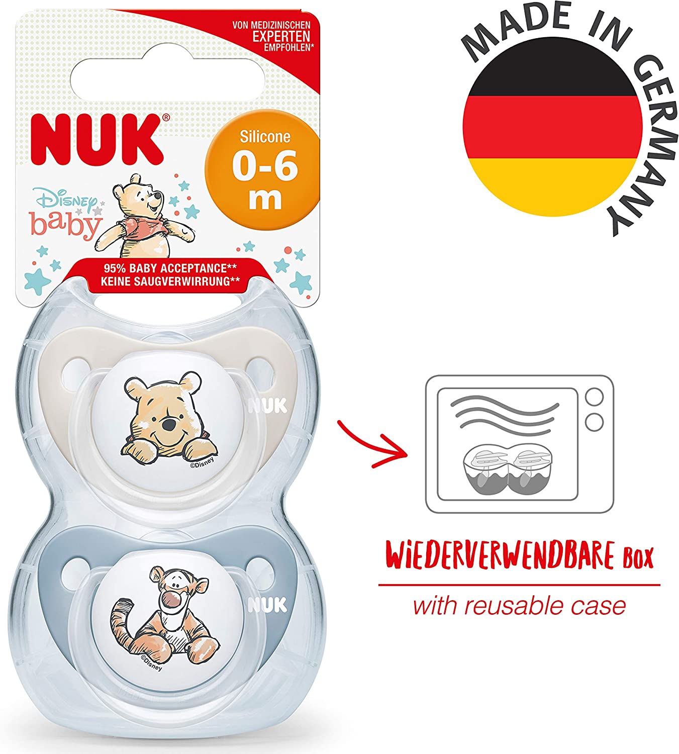 NUK - Chupetas Ursinho Pooh - Kit com 2 - (0-6 Meses) -  Azul