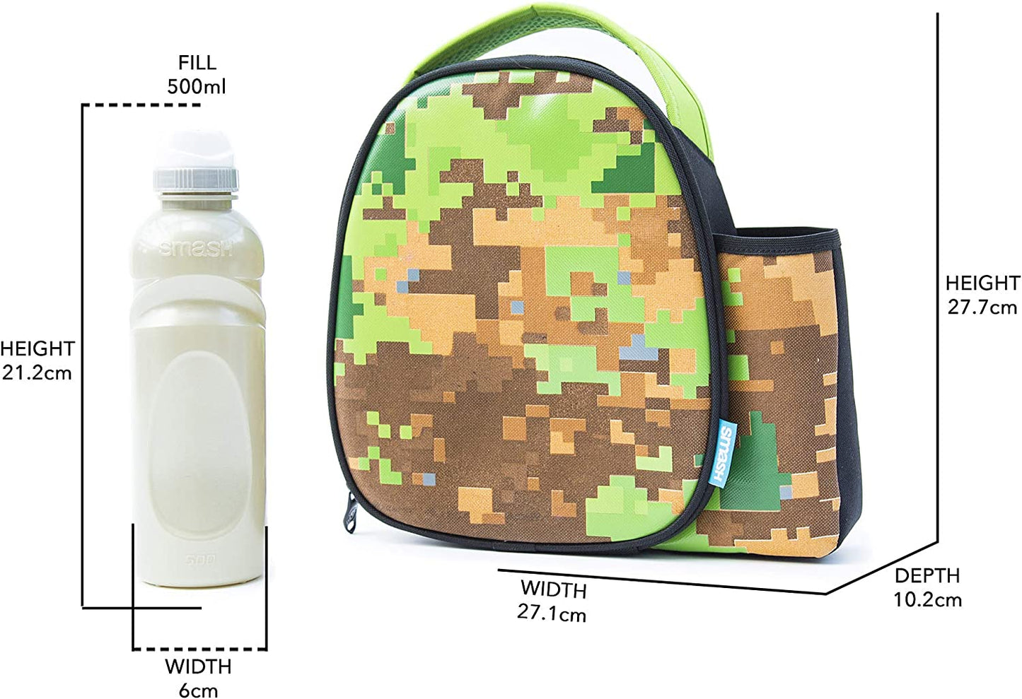 Botella aislante Smash and Lunch Box de 500 ml, tela, camuflaje pixelado, 8,5 cm x 25,5 cm x 25 cm