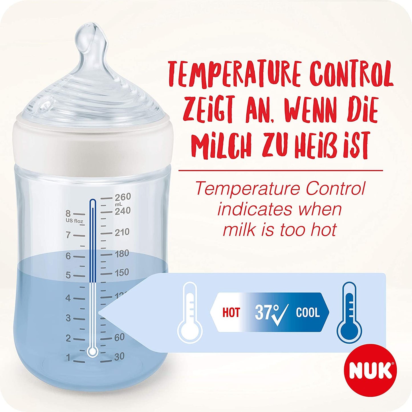 NUK Nature Sense Kit 3 Mamadeiras 260 ml (com controle de temperatura)