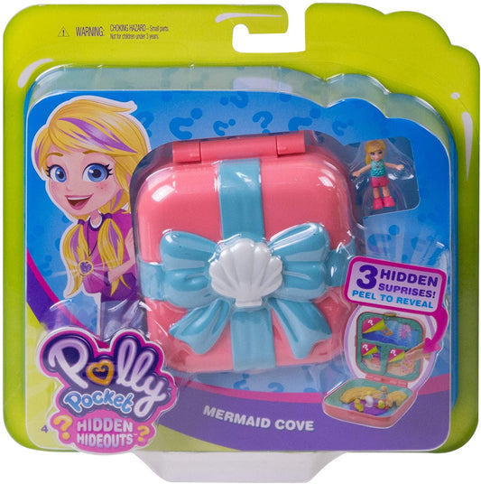 Polly Pocket GDK77 Esconderijos Escondidos Sereia Cove com 3 frisos, 3 acessórios, 1 boneca Micro Polly e folha de adesivos
