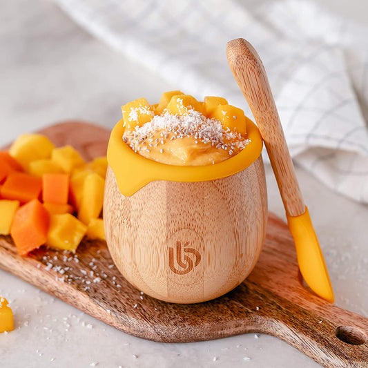 bamboo bamboo Infantil Copo para Crianças – Copo de Bambu 150ml para Bebê com Forro de Silicone | Taça de transição com canudinho | Copo Lanche | Ideal para Baby-Led Weaning | Promove habilidades motoras orais e de bebida (Amarela)