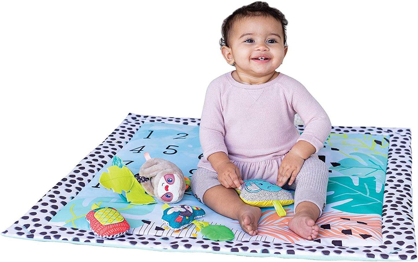 Infantino - Tapete de brincar dobrável 4 em 1 estimulante, com 4 modos e 4 brinquedos sensoriais adicionais