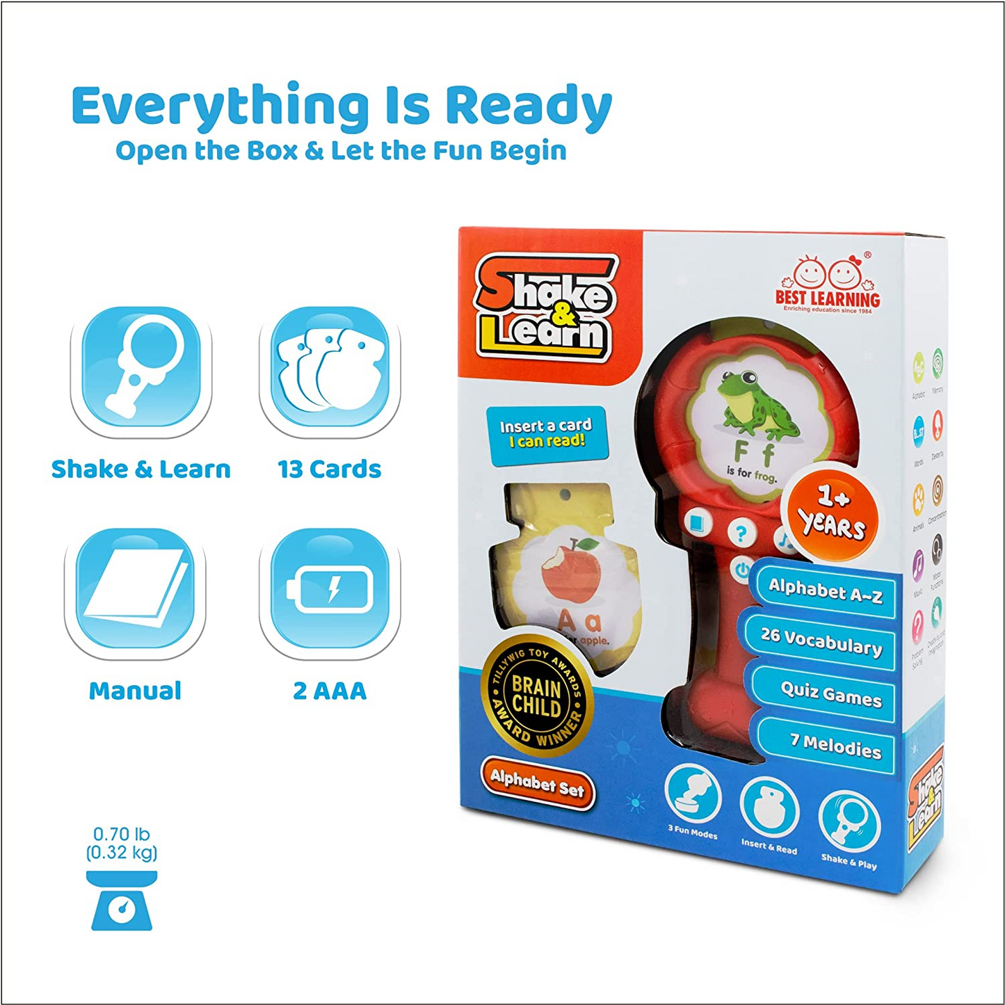 BEST LEARNING Shake & Learn Alphabet - Brinquedo Educativo para Bebês Bebês Crianças de 6 a 12 meses ou mais | Presente ideal para brinquedos de bebê de 1 ano | Primeiro presente de aniversário de menino ou menina