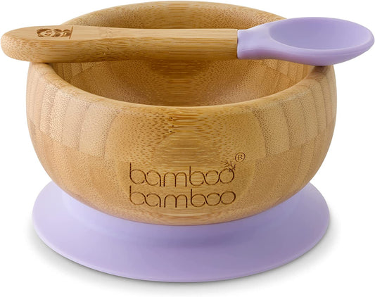 bamboo bamboo de Sucção Tigela para Bebê de Bambu de Colher e Tigela Conjunto com Ventosa de Silicone Removível para Crianças | 350ml | Não Tóxico | Legal ao toque | Ideal para Baby-Led Weaning