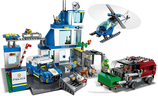 LEGO 60316 City - Delegacia de Polícia com Van, Caminhão de Lixo e Helicóptero