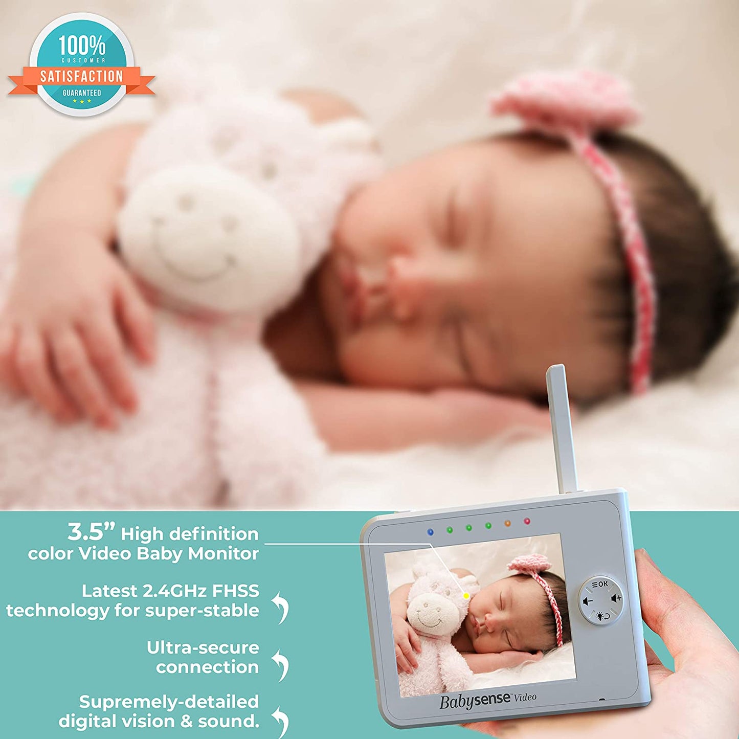 Babysense Babá Eletrônica para bebês com tela de 3,5 polegadas e 2 câmeras