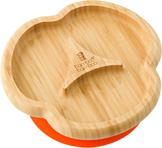 bamboo bamboo Placa de Bambu para Bebês – Crianças e Crianças com Ventosa para Bebês | Não Tóxico | Legal ao toque | Ideal para Baby-Led Weaning (Divisor, Laranja)