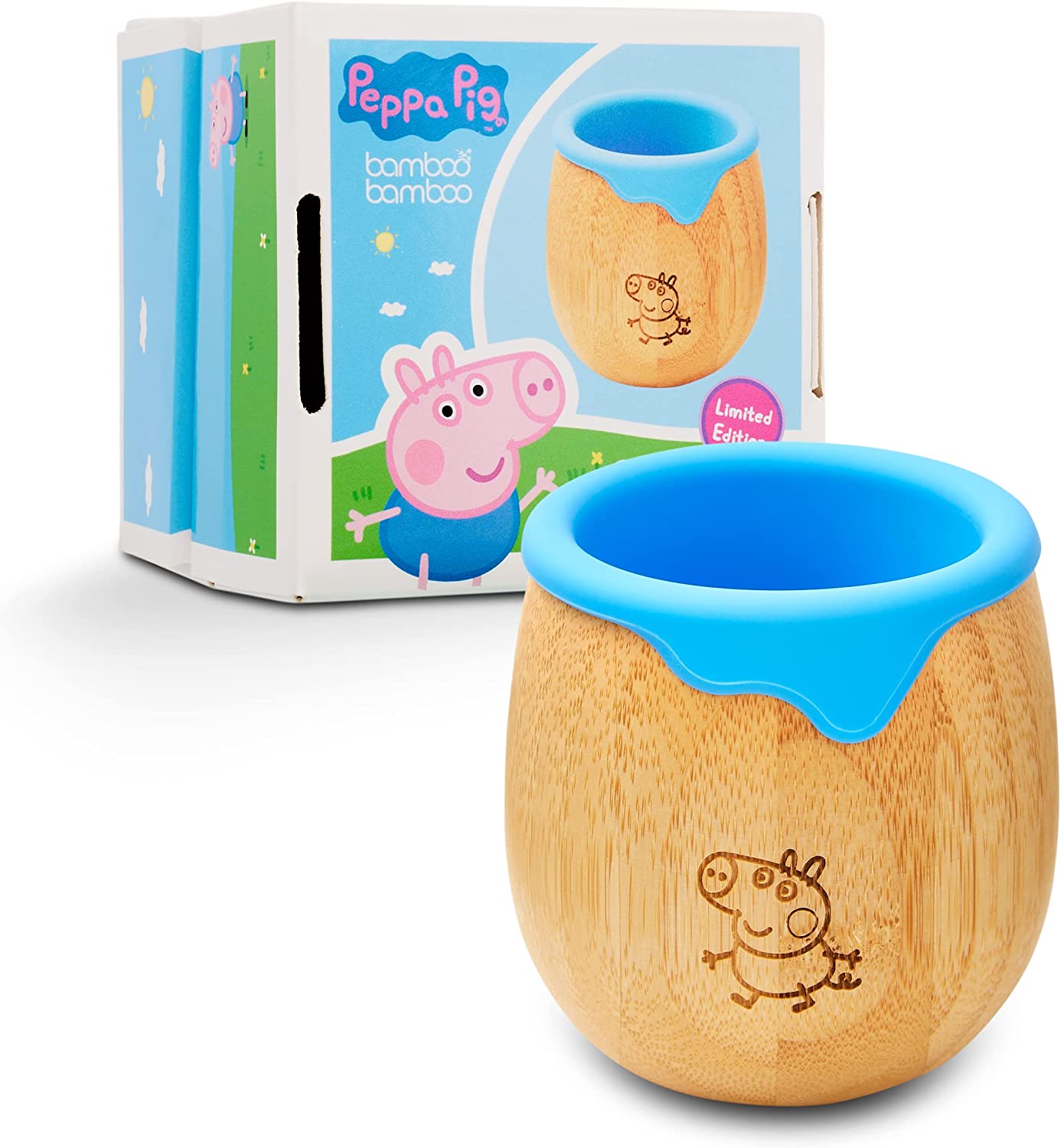 Peppa Pig Toddler Cup para Crianças – 150ml Bamboo Cup para Bebê com Forro de Silicone | Taça de transição com canudinho | Copo Lanche | Ideal para Baby-Led Weaning | Promove habilidades motoras orais e de bebida (George Cup)