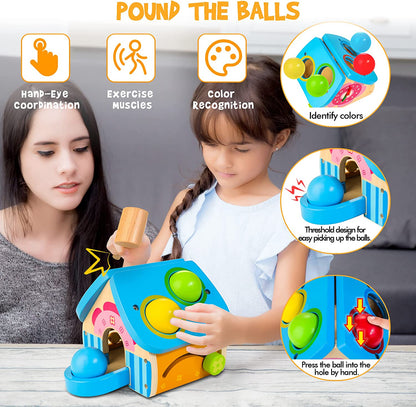 HELLOWOOD Casinha de Bolas e Martelo de Madeira 1+ anos