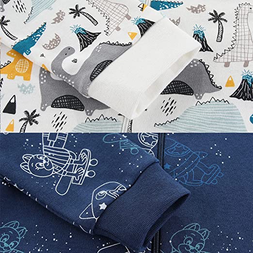 MAMIMAKA unissex para bebês Pijama recém-nascidos, pijama de algodão com zíper de 2 vias para dormir e brincar, pacote de 4,0 a 18 meses