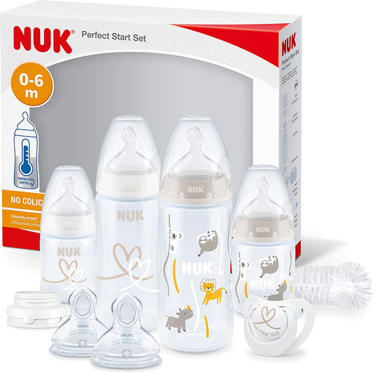 NUK Kit de Mamadeiras Perfect Start First Choice+ - Kit com 9 peças - (0-6 meses)