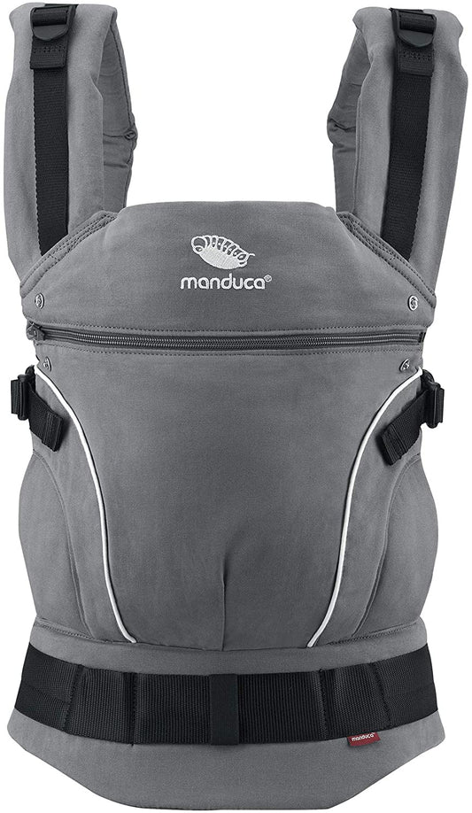 manduca Primera Mochila Porta Bebé > Puro Algodón < Mochila Porta Bebé ajustable y versátil desde recién nacido hasta niños pequeños (3,5 a 20 kg), 3 posiciones (delantera, cadera y espalda), fabricada en Europa (PureCotton, Darkgrey)