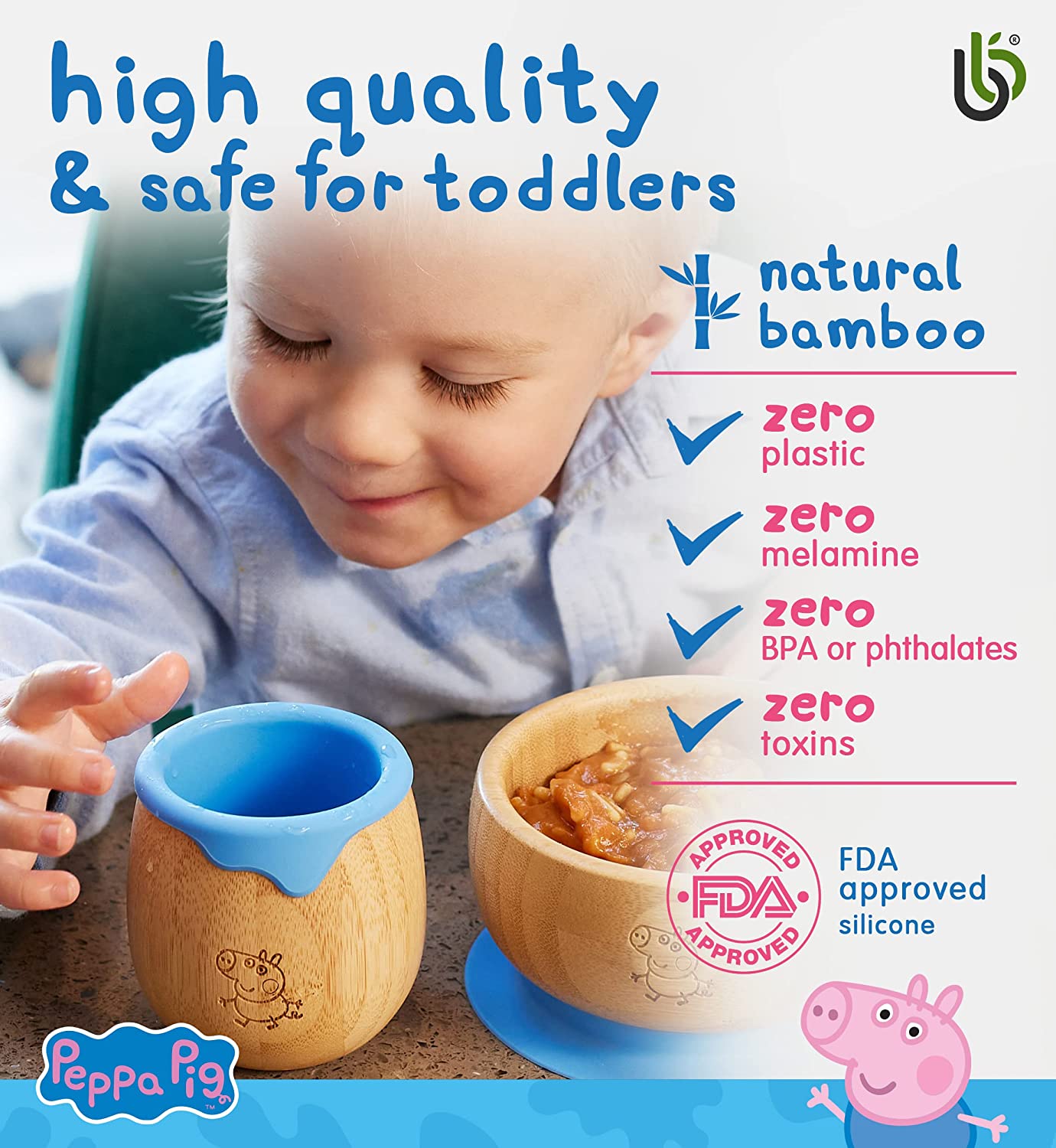Peppa Pig Toddler Cup para Crianças – 150ml Bamboo Cup para Bebê com Forro de Silicone | Taça de transição com canudinho | Copo Lanche | Ideal para Baby-Led Weaning | Promove habilidades motoras orais e de bebida (George Cup)