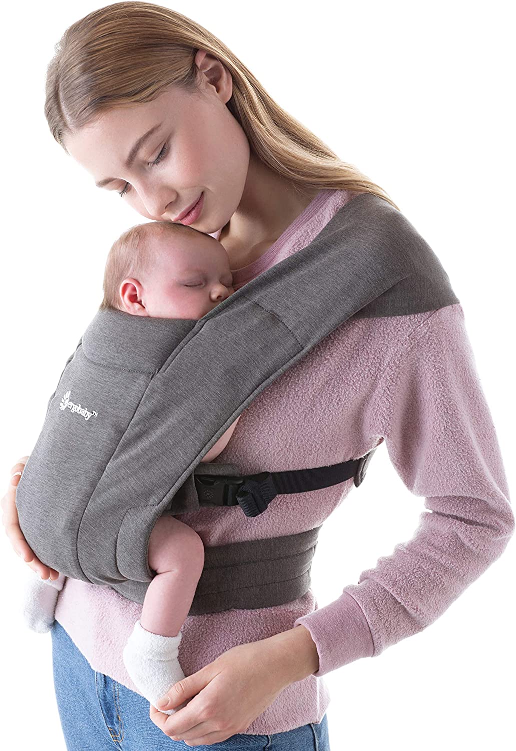 Ergobaby Hug Mochila Portabebés para recién nacido desde el nacimiento con reposacabezas, extra suave y ergonómica, gris jaspeado 