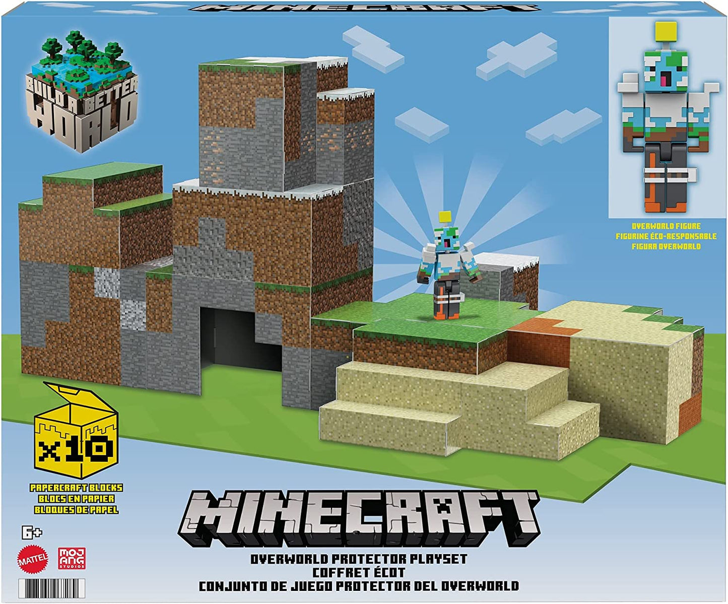 Minecraft GYB91 Overworld Protector Playset, acessórios e blocos de papel, criativo, conjunto de brinquedos de construção para crianças de 6 anos ou mais, multicolorido, 2,0 cm * 2,0 cm * 2,0 cm