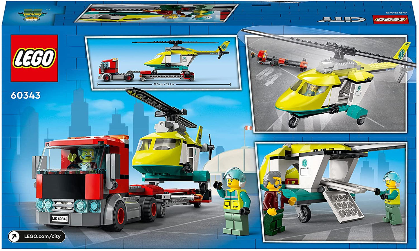 LEGO 60343 City Camión de Transporte y Helicóptero de Rescate para Vehículos Grandes