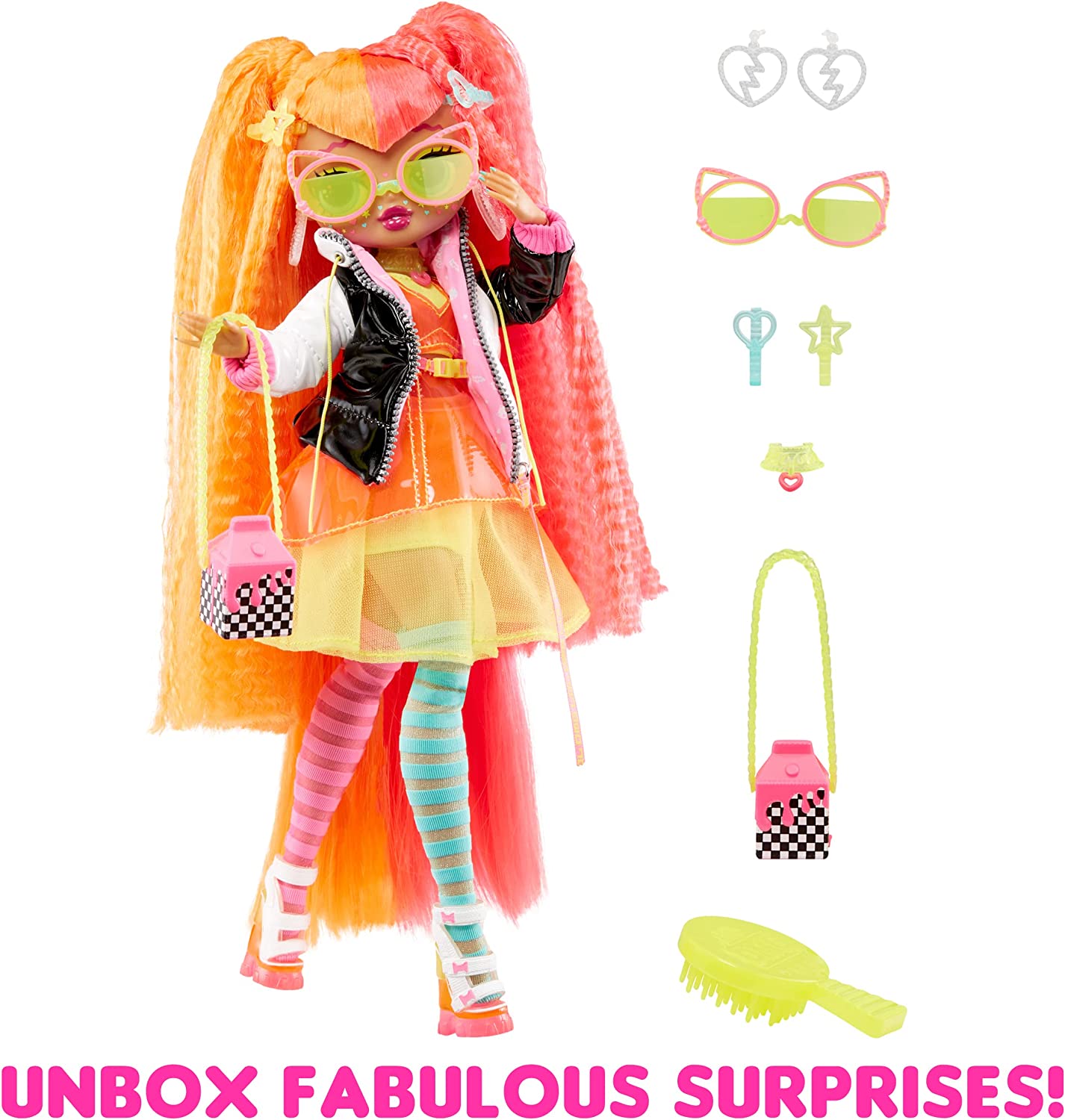 L.O.L. Surprise! Boneca Fierce NEONLICIOUS Fashion Roupas, Acessórios e Suporte - 15 Surpresas 3+