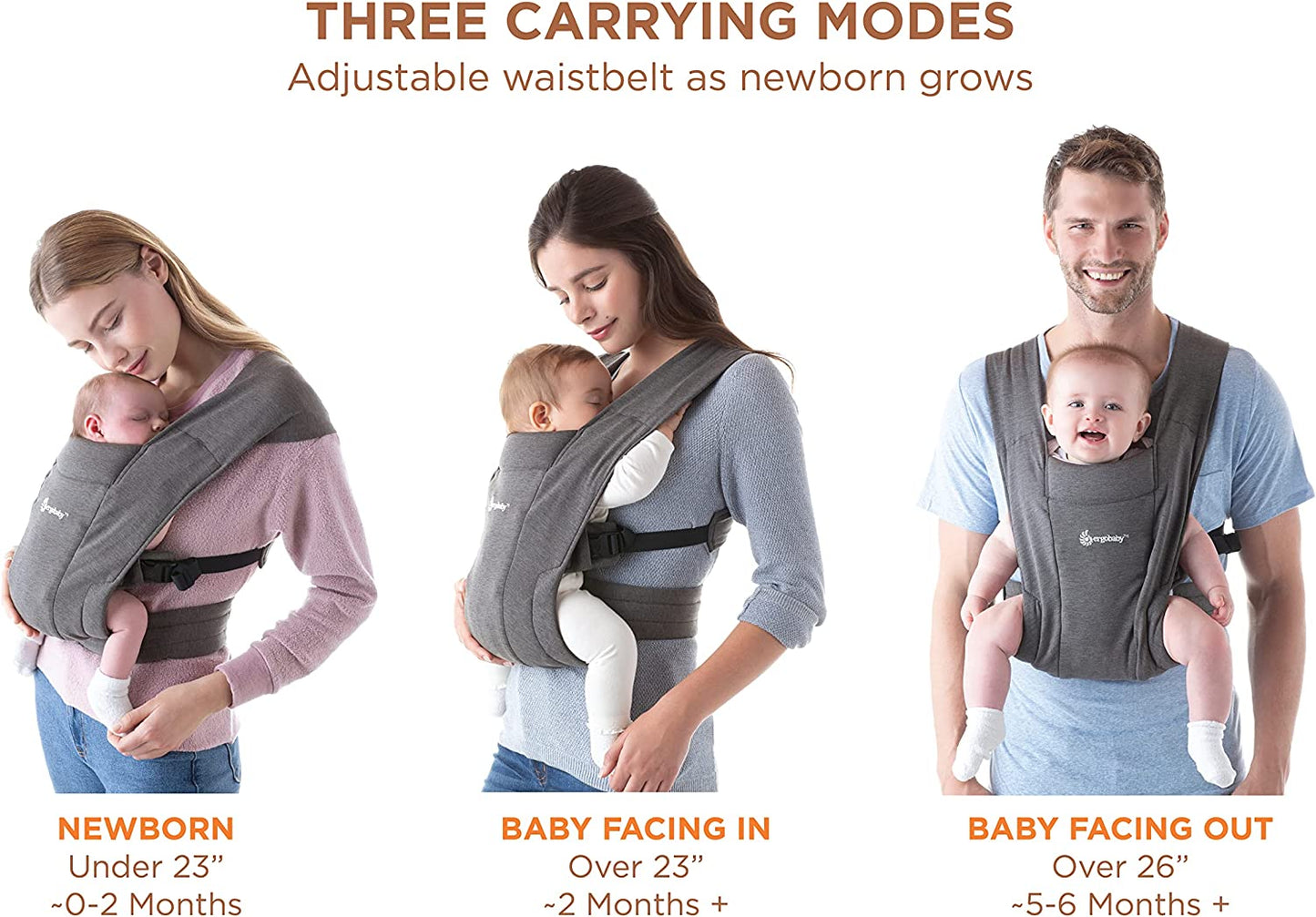 Ergobaby Hug Mochila Portabebés para recién nacido desde el nacimiento con reposacabezas, extra suave y ergonómica, gris jaspeado 