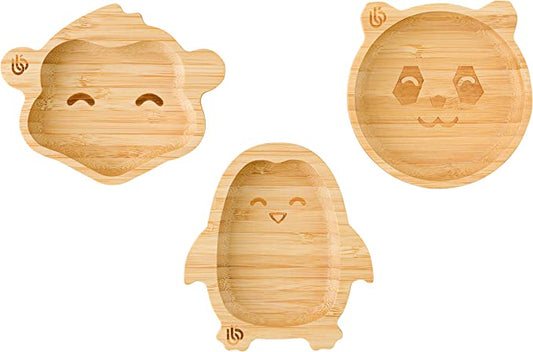 bamboo bamboo Bebês para Prato – Prato de Bambu para Bebês | Não Tóxico | Legal ao toque | Ideal para Baby-Led Weaning (Trio de Monkey, Penguin, Panda Plates)