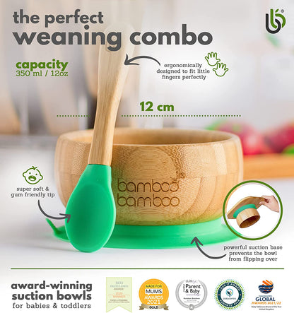 bamboo bamboo de Sucção Tigela para Bebê de Bambu Conjunto de Colher e com Tigela Ventosa de Silicone Removível para Crianças | 350ml | Não Tóxico | Legal ao toque | Ideal para Baby-Led
