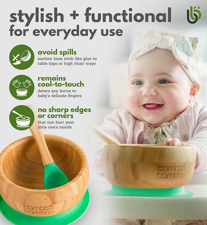 bamboo bamboo de Sucção Tigela para Bebê de Bambu Conjunto de Colher e com Tigela Ventosa de Silicone Removível para Crianças | 350ml | Não Tóxico | Legal ao toque | Ideal para Baby-Led
