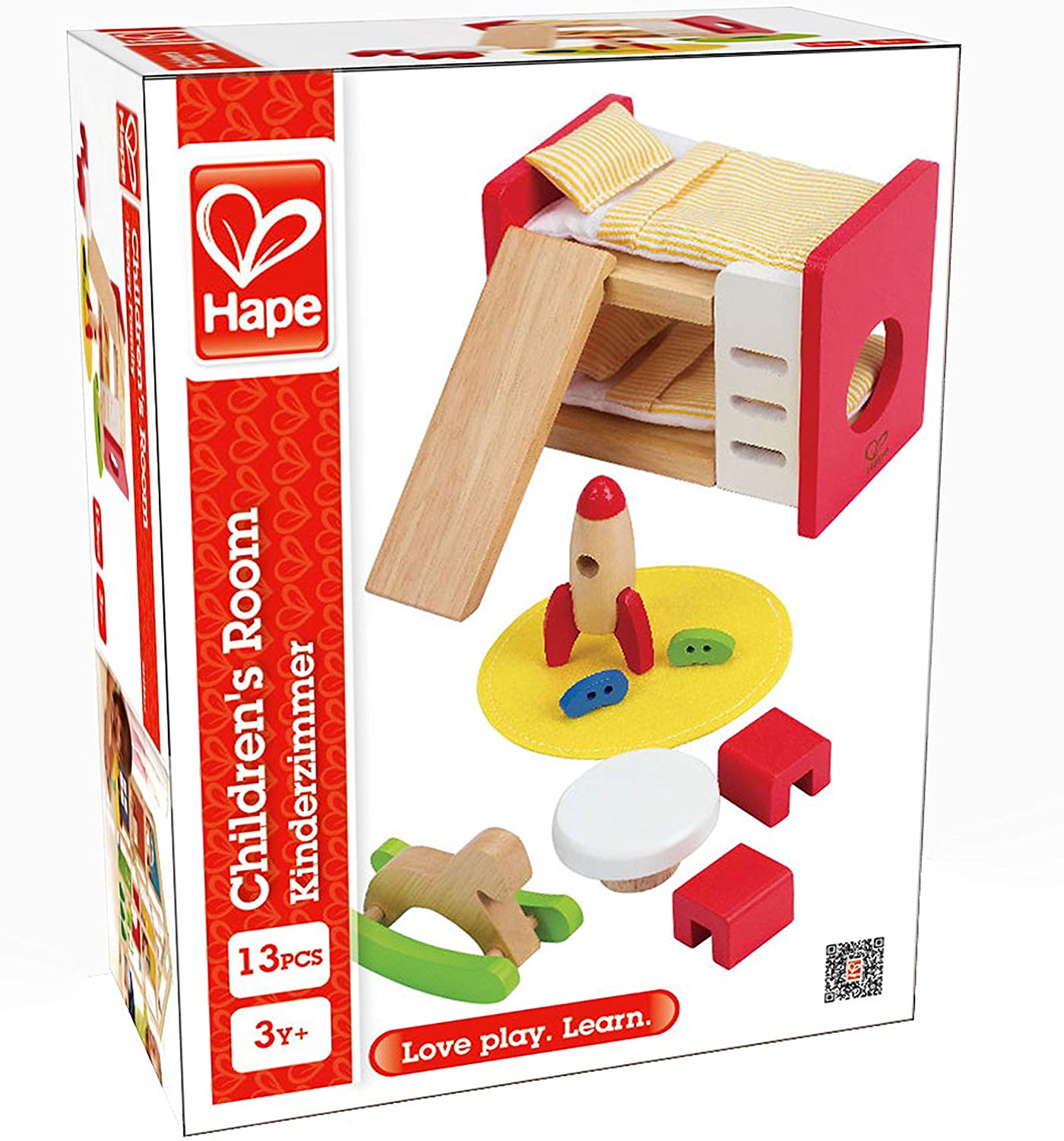 Hape - Quarto infantil - Acessórios para casa de bonecas de madeira
