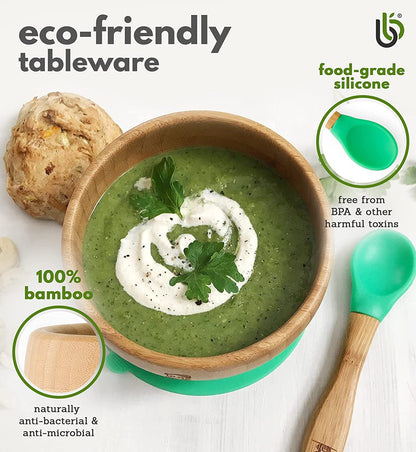 bamboo bamboo de Sucção Tigela para Bebê de Bambu Conjunto de Colher e com Tigela Ventosa de Silicone Removível para Crianças | 350ml | Não Tóxico | Legal ao toque | Ideal para Baby-Led