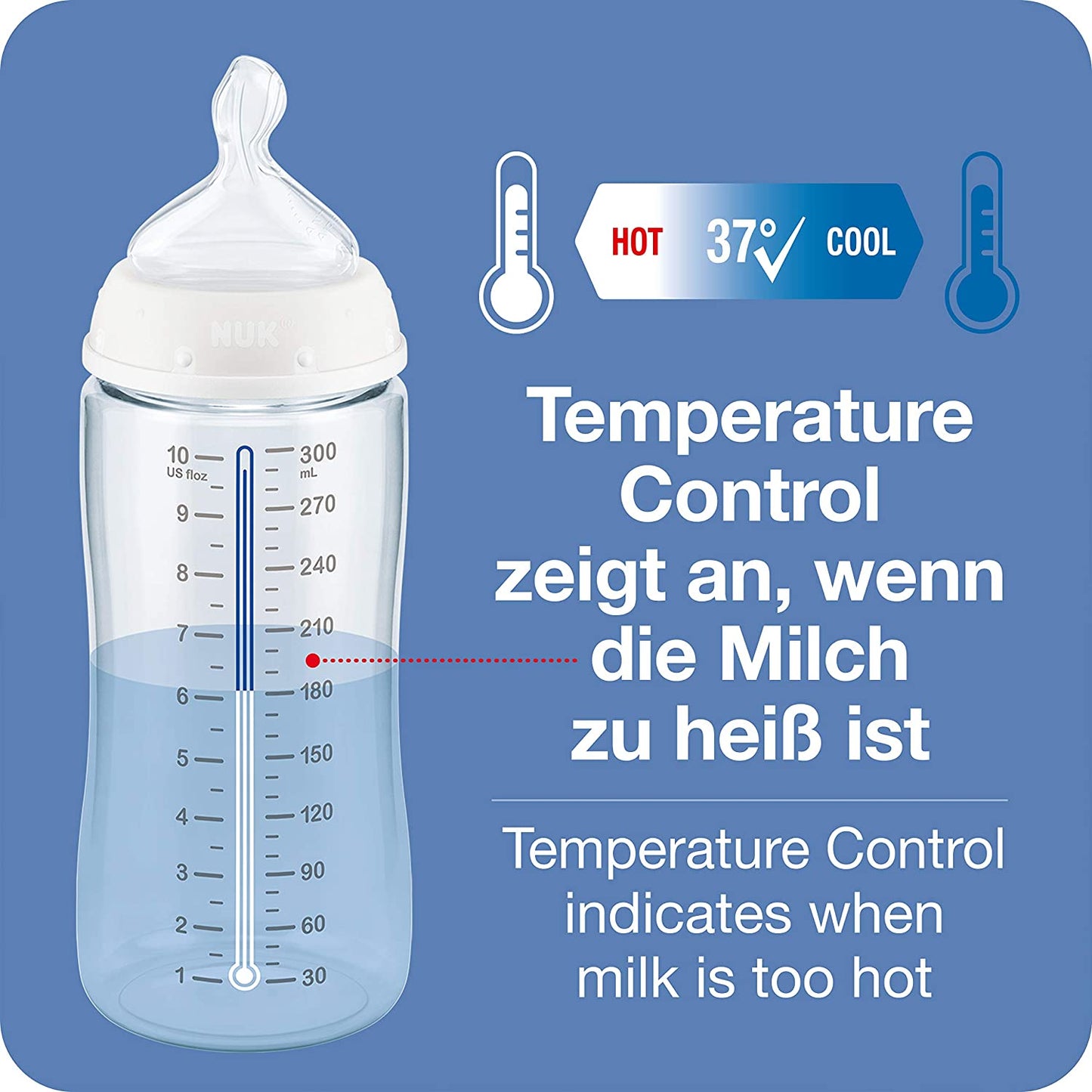 NUK Perfect Start First Choice+ Kit de Mamadeiras Com Controle de Temperatura - 10 itens AZUL