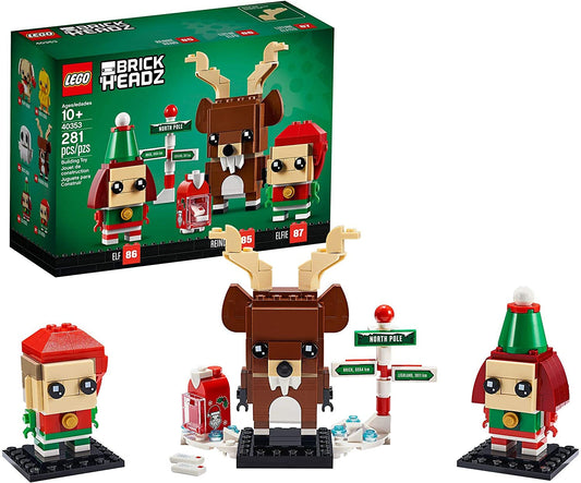 LEGO 40353 Brickheadz Reno, Elfo y Duende Juguete Decoraciones Navideñas Regalo