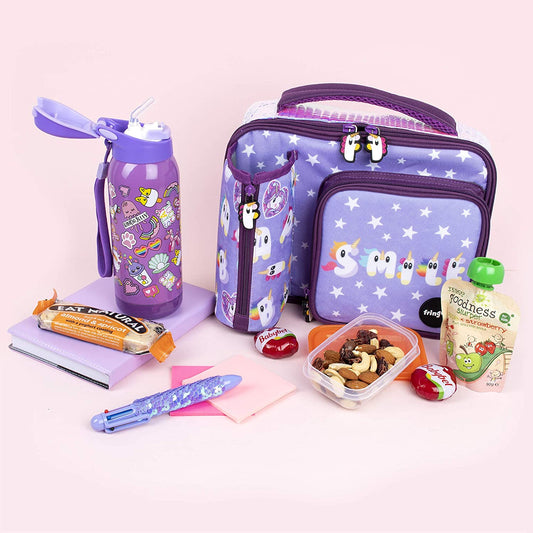Fringoo - Bolsa de almuerzo cuadrada para niños de gran capacidad | Fiambrera pequeña con bolsa térmica para niños | Perfecta como fiambrera escolar para Niñas - Sorria
