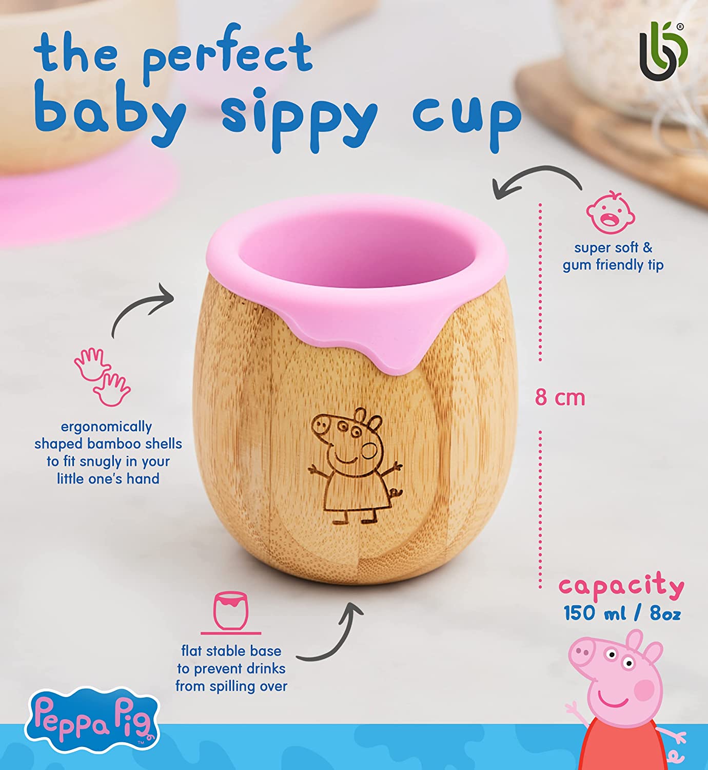 Peppa Pig X bamboo bamboo ® Crianças e Bebês Ventosa Prato de Bambu para Bebês | Não Tóxico | Legal ao toque | Ideal para Baby-Led Weaning (Peppa Cup)
