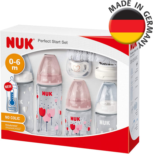 Kit de biberones con control de temperatura NUK Perfect Start First Choice+ - 10 artículos ROSA