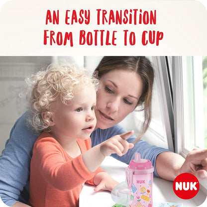 NUK Kiddy Cup Toddler Cup | 12+ Meses | 300ml | Bico temperado à prova de vazamento | Clipe e tampa protetora | Livre de BPA | Amarelo