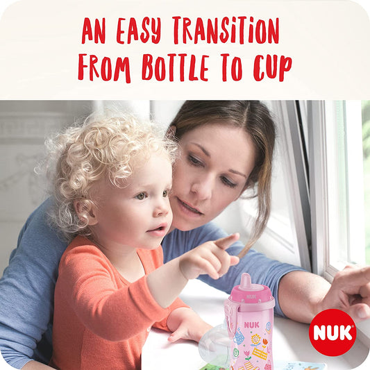 NUK Kiddy Cup Night Toddler Cup | 12+ Meses | 300ml | Bico temperado à prova de vazamento | brilha no escuro | Clipe e tampa protetora | Livre de BPA | Roxo